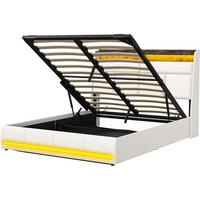 POLSTERBETT LED Stauraum Weiß 140/200 cm - Weiß, Holzwerkstoff - Kaket