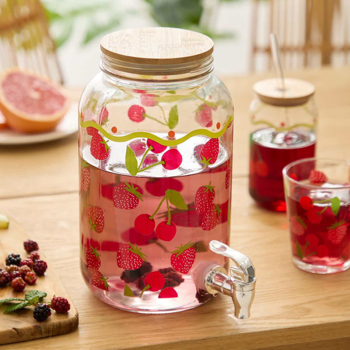 GETRÄNKESPENDER Fruity Erdbeere 4 l 15/15/25,6 cm - Transparent, Glas (15/15cm) - Secret de Gourmet