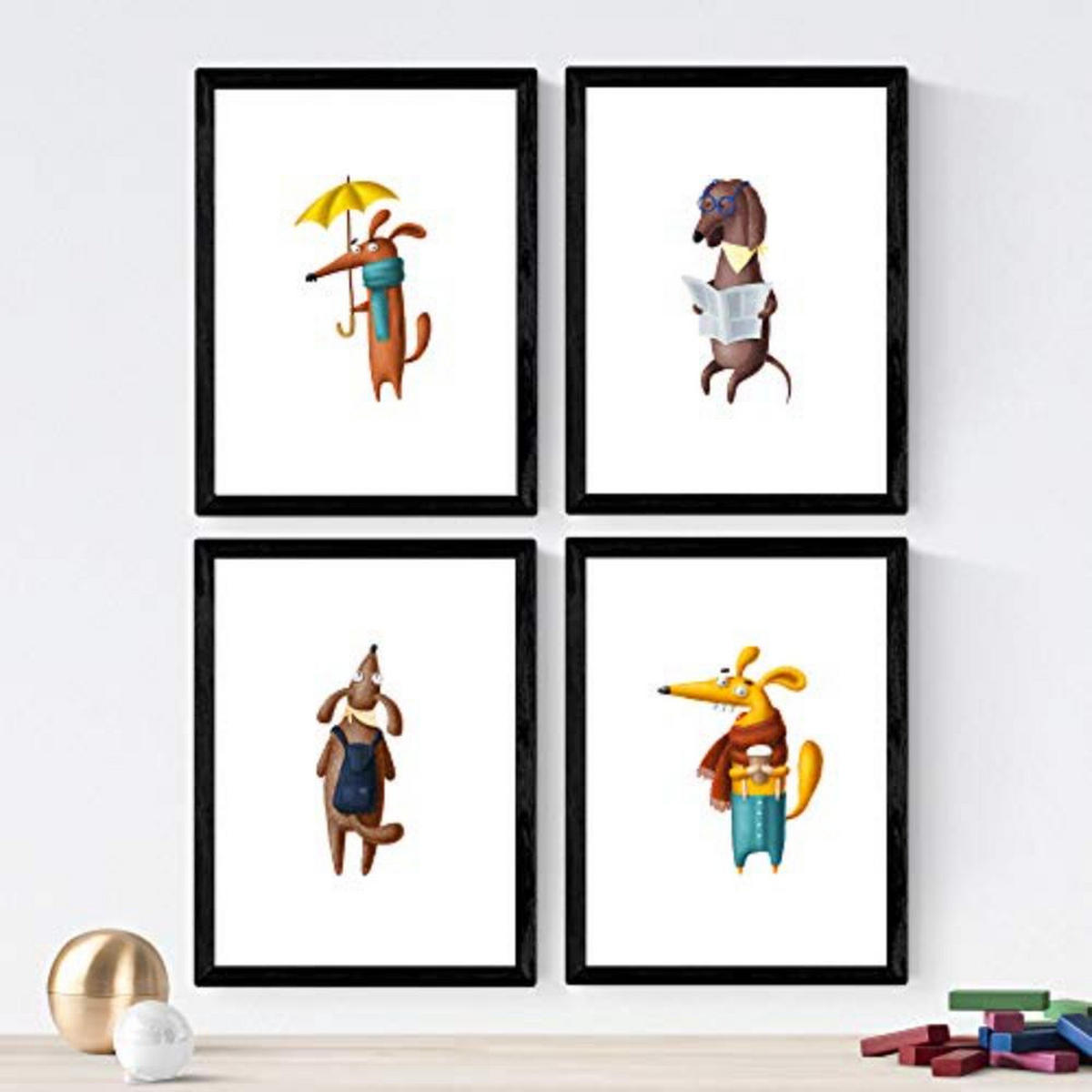 POSTER Set mit 4 Hunden gekleidet A3 Rahmenlos - Klar, Papier (29.7/3cm) - Nacnic