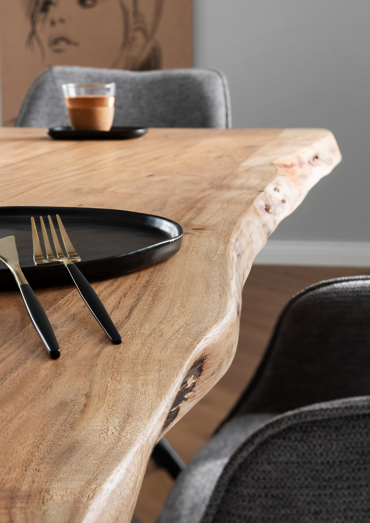 BAUMKANTENTISCH Catania Akazie X-Bein Gestell 200 x 100 cm - Schwarz/Braun, Holz/Metall (200/100/75cm) - Mr. Deko