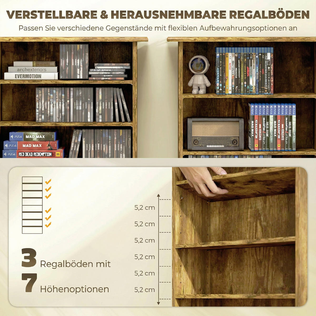 CD-REGAL DE-14531 6 verstellbare Böden Braun - Braun, Holzwerkstoff (24/126.3/58cm) - ComfortXL