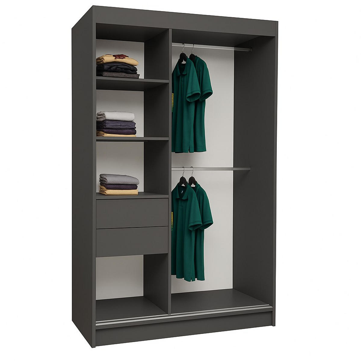 SCHWEBETÜRENSCHRANK Erika 120 cm mit Lamellen und Spiegel 2-türig, grau, grau, Lamelle weiß - Grau, Kunststoff (120/216/51cm) - Margaret Hadas24