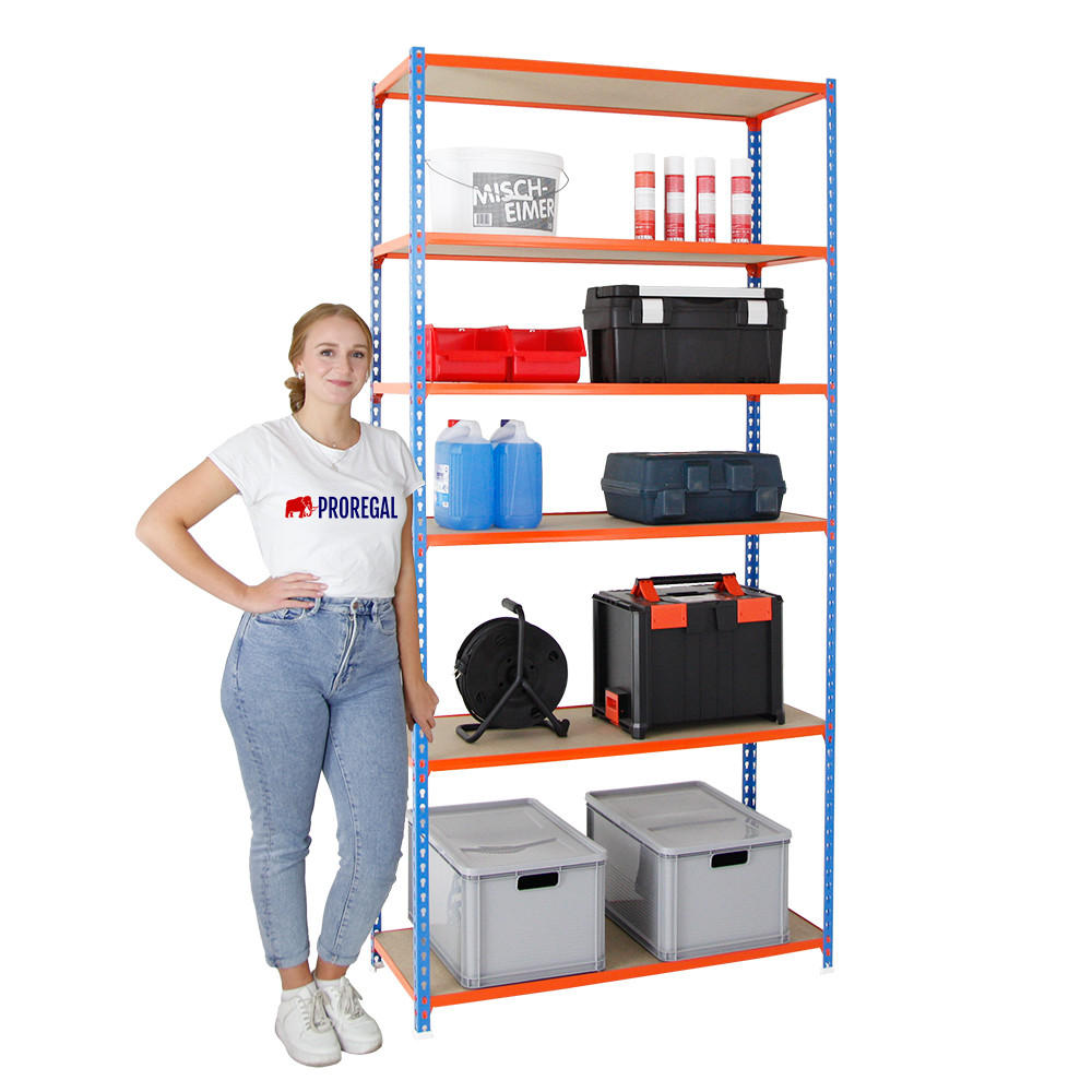 SCHWERLASTREGAL Giant Muli HxBxT 250 x 80 x 50 cm 6 Fachböden Fachlast 150 kg Blau-Orange - Gelb, Metall (80/250/50cm) - PROREGAL