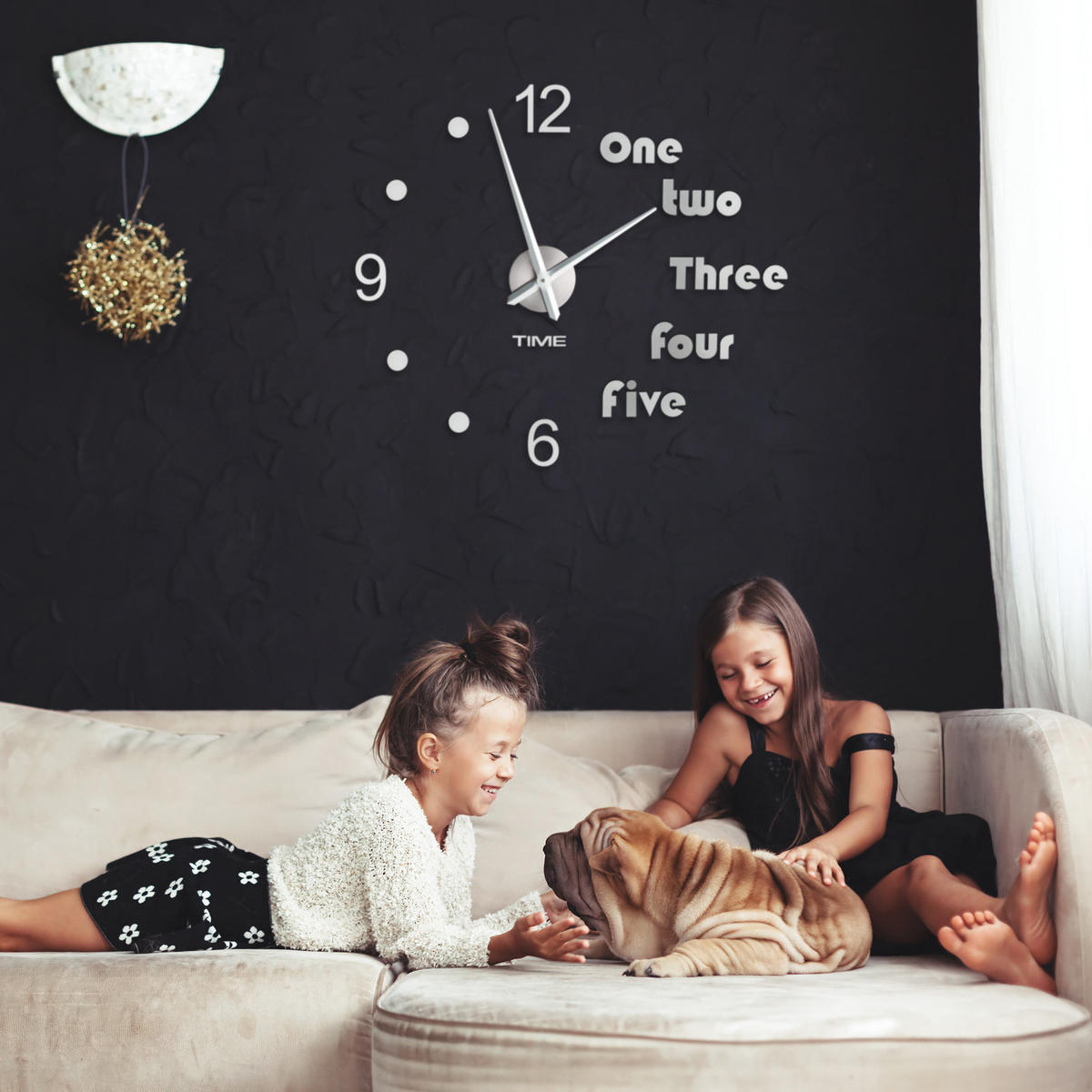 WANDUHR - Silberfarben, Kunststoff/Textil (110/110/3.5cm) - Relaxdays