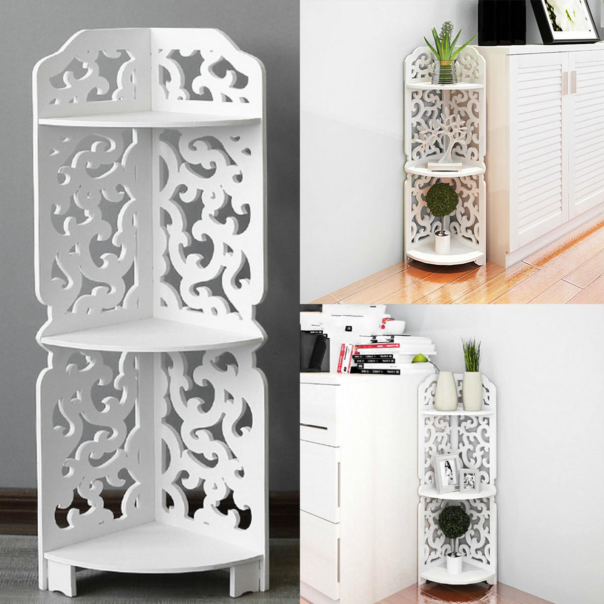 ECKREGAL 3-Stufiges aus MDF-Platten in Weiß mit dekorativen Schnitzmustern Modernes Design Vielseitig einsetzbar 21 x 21 x 80 cm - Weiß, Kunststoff (21/80/21cm) - Livingandhome