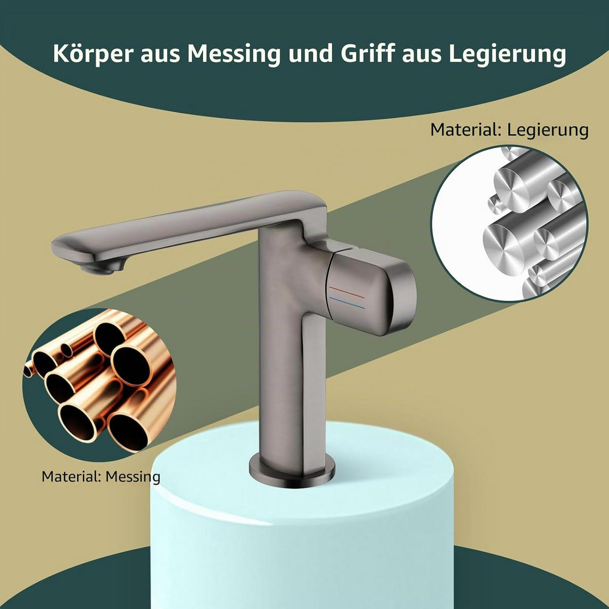 WASCHTISCHARMATUR, 28,1*16,8 cm, Gold - Goldfarben, Metall (55/12/25cm) - Vallsero