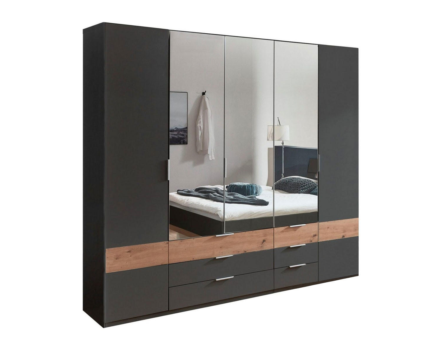 KLEIDERSCHRANK Gibraltar graphit / Eiche Artisan 225 / 58 / 208cm - Eichefarben/Graphitfarben, Holz/Holzwerkstoff (225/208/58cm) - Wimex
