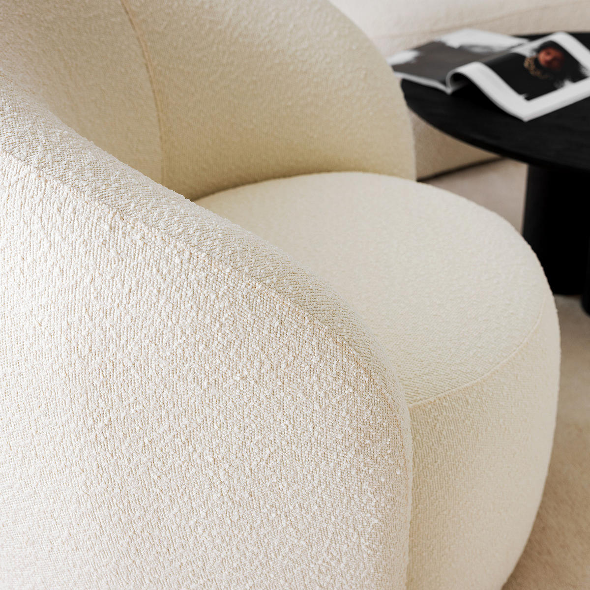 SESSEL - Bouclé - Creme/Schwarz, Kunststoff/Textil (89/76/83cm) - home24