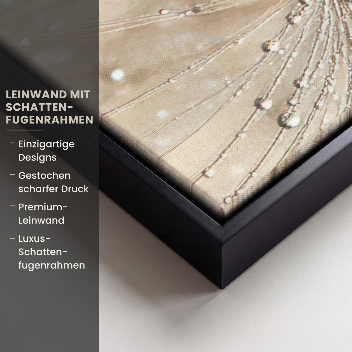 LEINWAND Bilder mit Rahmen - Löwenzahn - Abstrakt - Natur - Beige - 50x50 - Braun, Textil (50/50cm) - MuchoWow