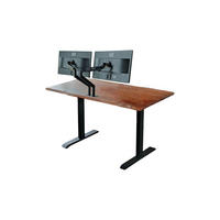 SCHREIBTISCH MIT MONITORHALTERUNG LORA elektrisch höhenverstellbar Nussbaum Dekor Akazie - Nussbaumfarben/Schwarz, Holz (180/90/72cm) - KAWOLA