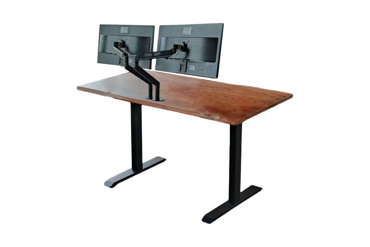 SCHREIBTISCH MIT MONITORHALTERUNG LORA elektrisch höhenverstellbar Nussbaum Dekor Akazie - Nussbaumfarben/Schwarz, Holz (180/90/72cm) - KAWOLA