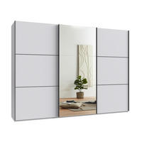 SCHWEBETÜRENSCHRANK 3-türig B300/H216/T65 cm inkl. Vollausstattung in Weiß mit Spiegel / 22019 - Schwarz/Weiß, Holzwerkstoff/Metall (300/216/65cm) - luma-home