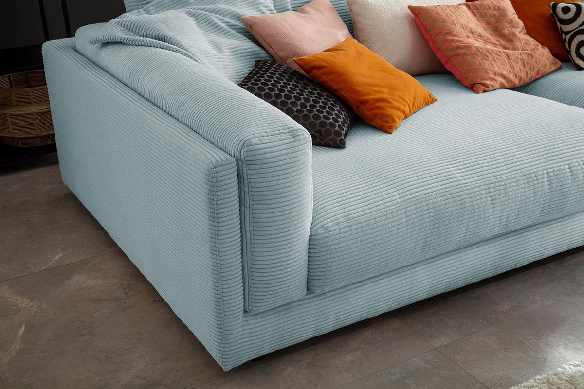 BIG SOFA RAINA Hellblau Cord - Schwarz/Hellblau, Kunststoff/Textil (254/85/150cm) - KAWOLA