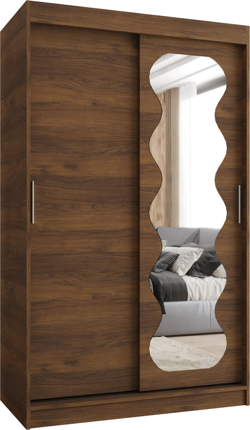 SCHIEBETÜRENSCHRANK mit Spiegel SPOTI 200/120/62 2-türig - Silberfarben/Walnussfarben, Holz (120/200/62cm) - MÖBEL KRYSPOL