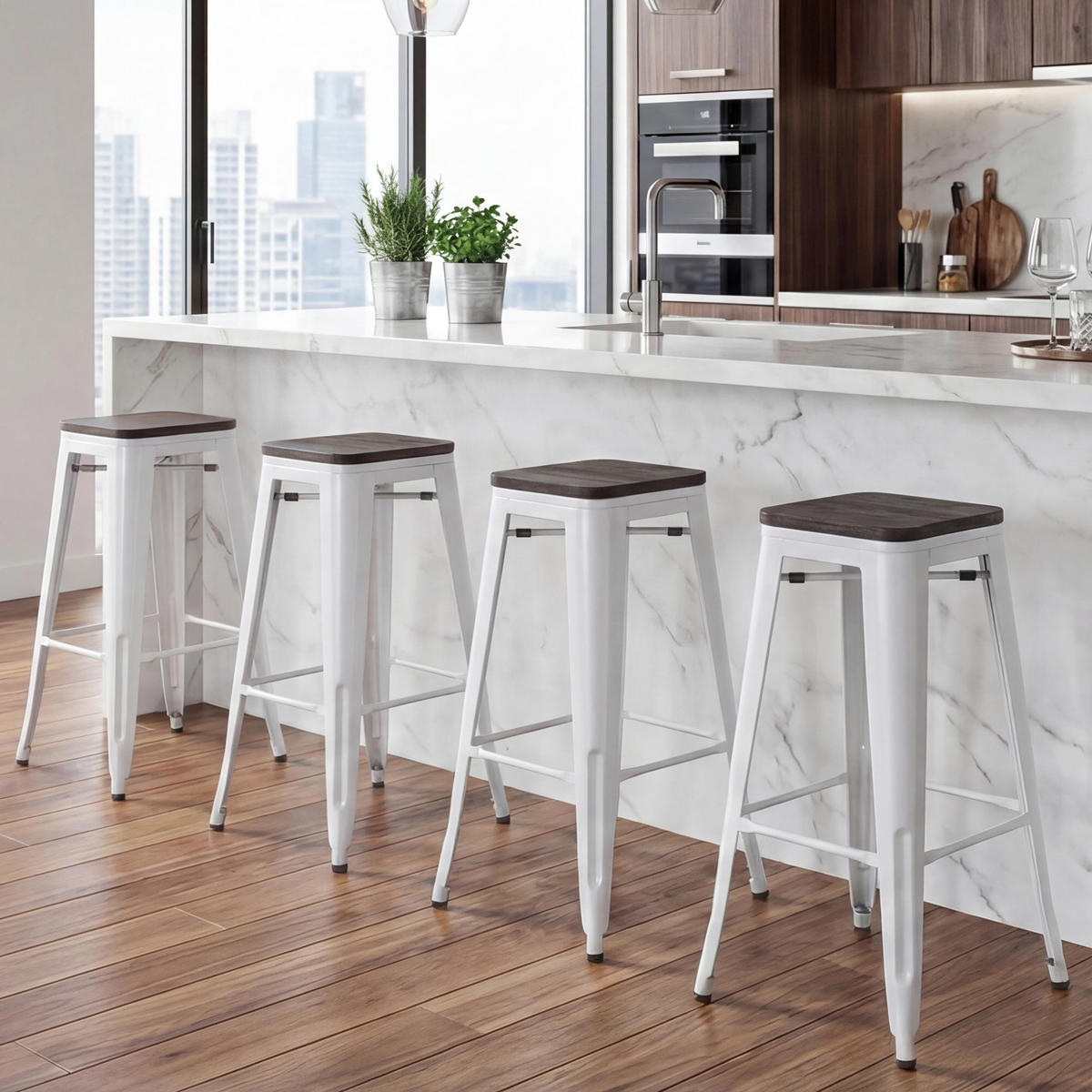 BARHOCKER Weiß 4er-Set - Weiß, Holz (42/76/42cm) - MCW