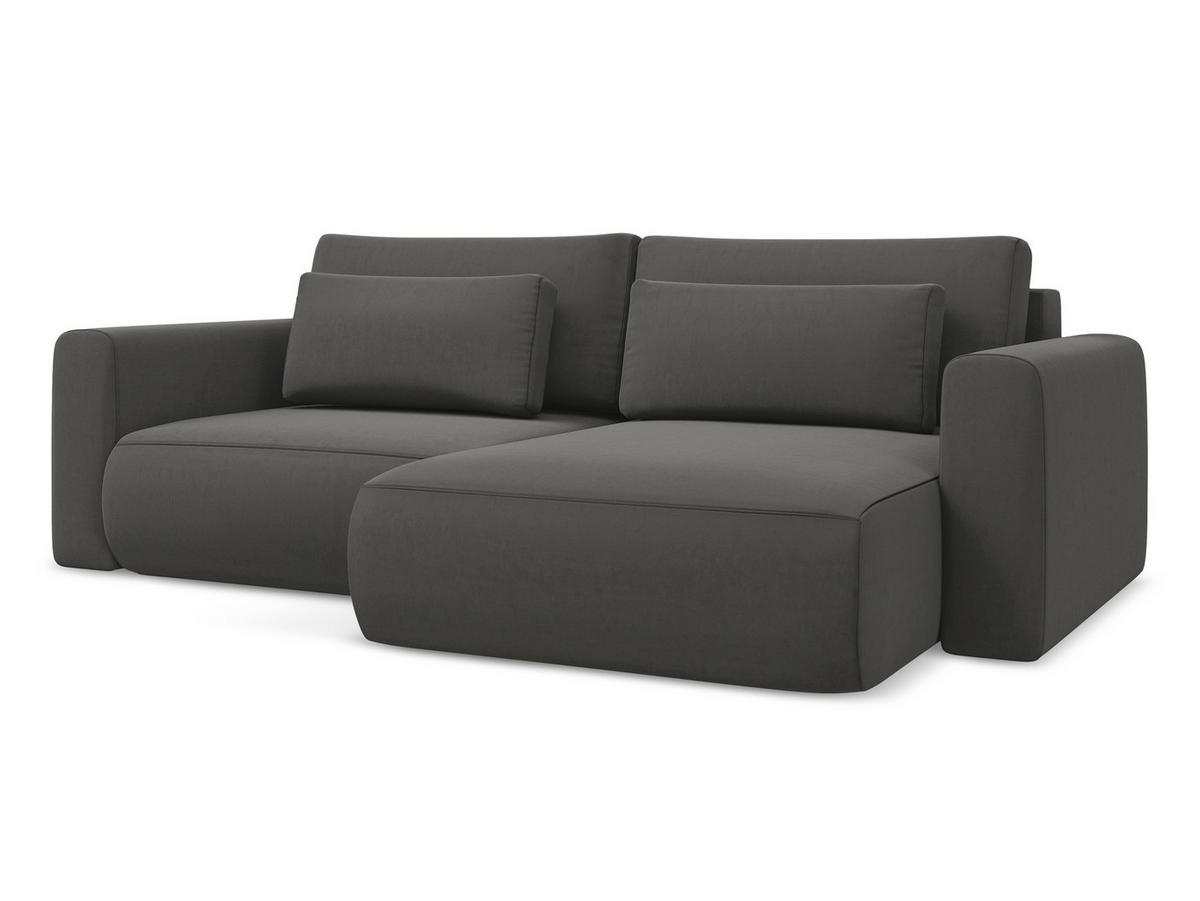 ECKSOFA mit Schlaffunktion Samt Stoff Grau - Dunkelgrau/Schwarz, Kunststoff/Textil (240/149cm) - Makamii