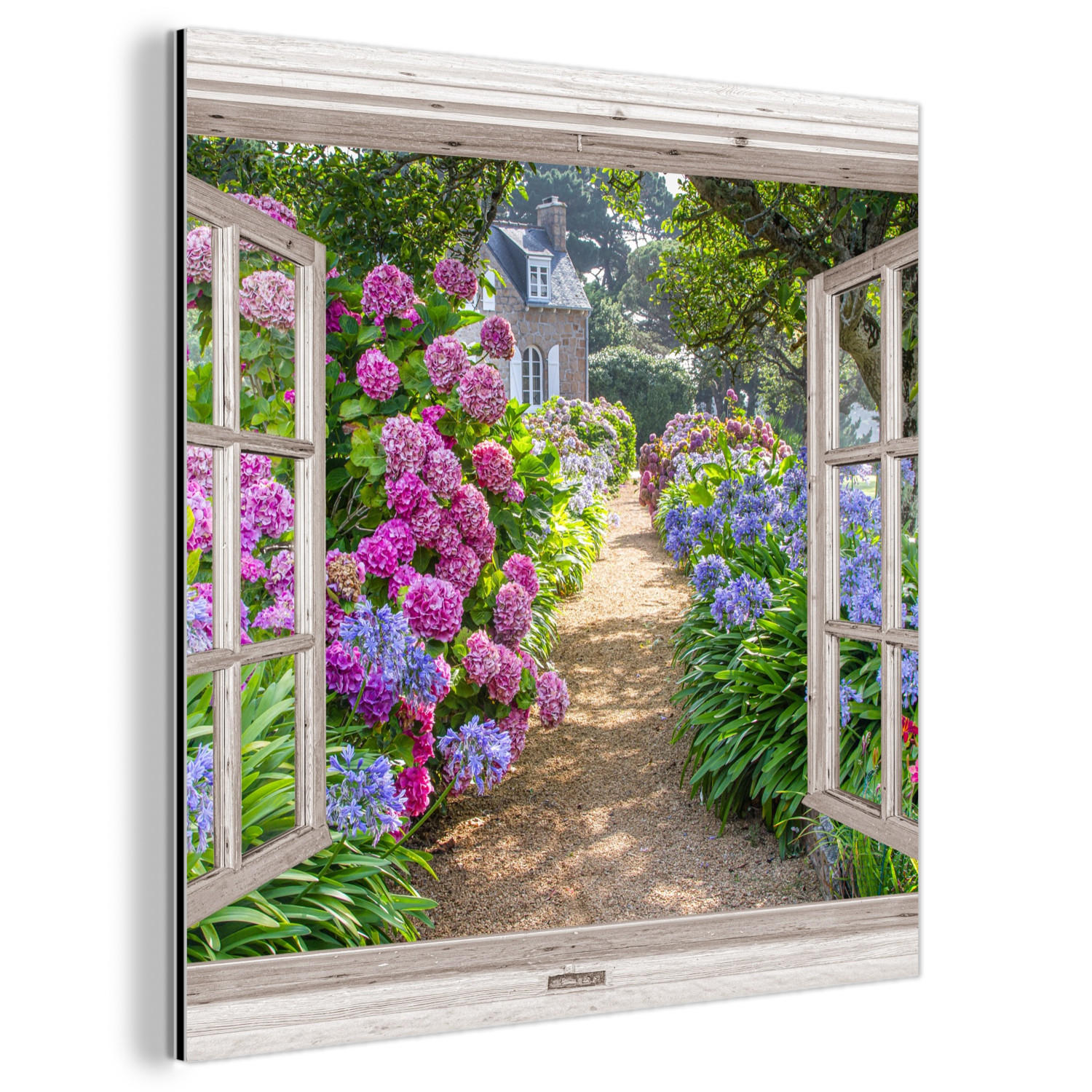 METALLBILD Hortensie - Durchsichtig - Blumen - Sommer - Lila - Weg 20x20 cm - Lila, Metall (20/20cm) - MuchoWow