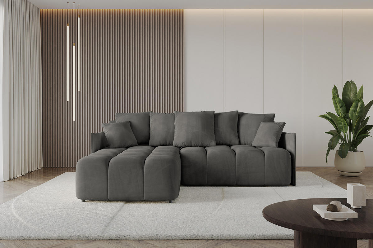 ECKSOFA Ottomane links LONLI-L 251x189x68 Anthrazit Velours - Anthrazit, Holzwerkstoff/Kunststoff (251/189cm) - ALTDECOR