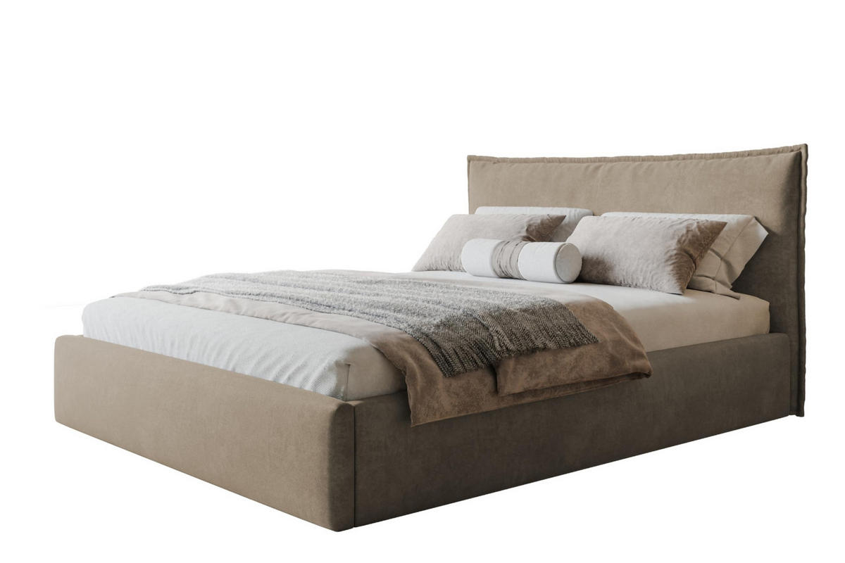 BETT 180x200 - Polsterbett mit Bettkasten und Holzrahmen - Modern Betten - Weicher Jasminstoff - Kollektion Rimini - Beige - Beige, Holz/Textil (180/200cm) - Alpi-Möbel