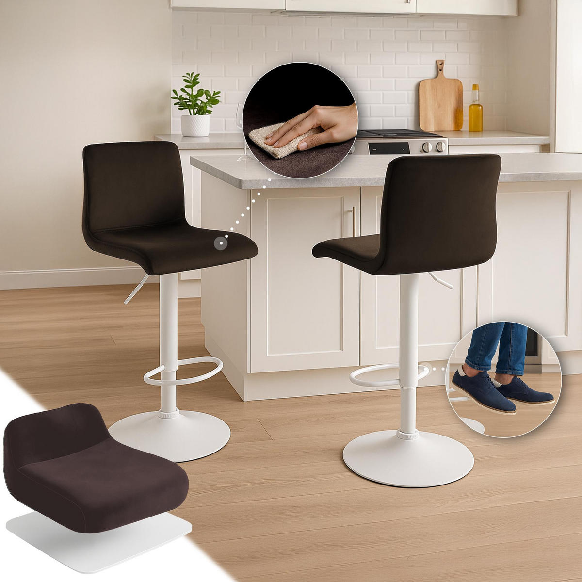 BARHOCKER Samt Braun - Braun, Textil (39/83/36cm) - CLP