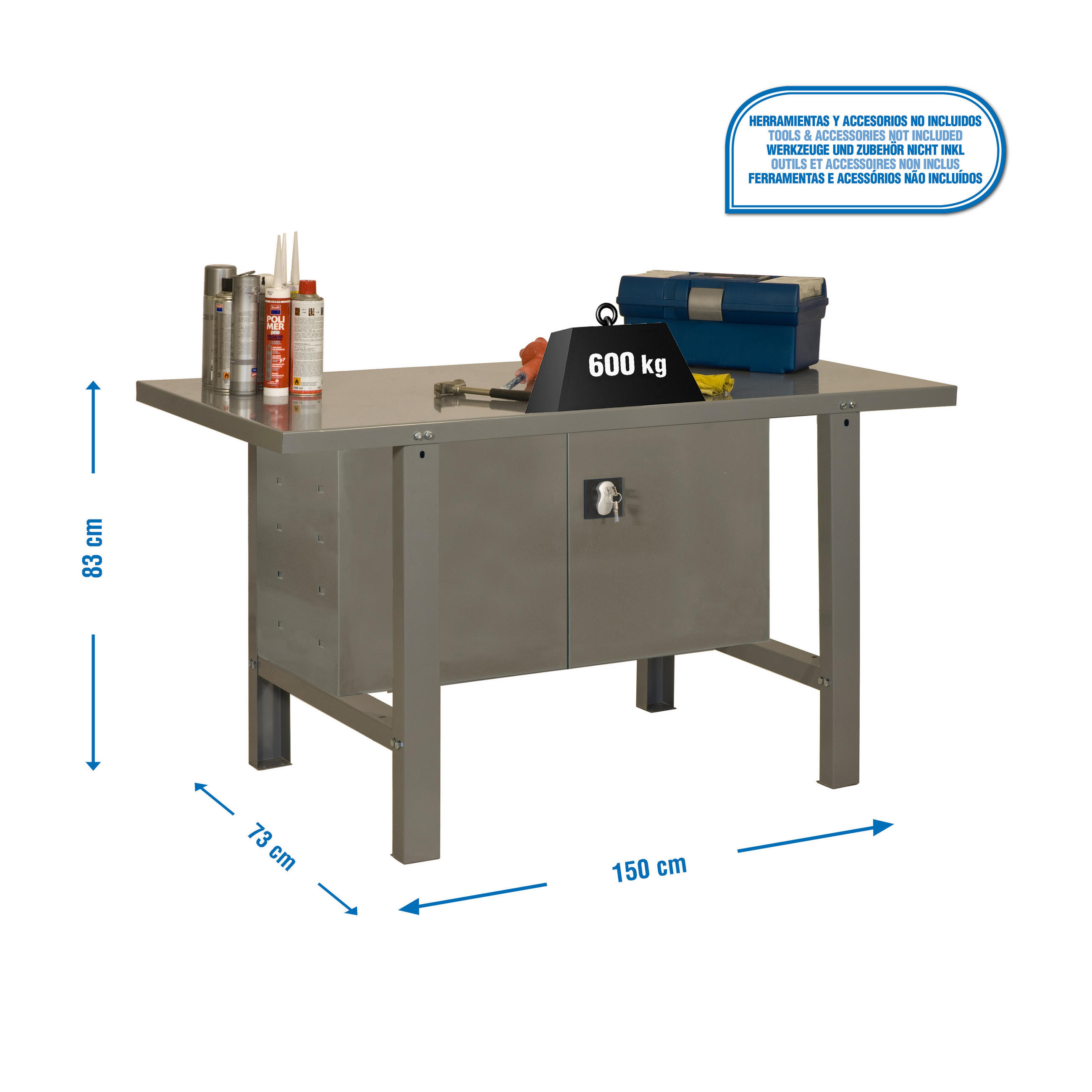 WERKBANK BUFFALO METAL mit Schrank | HxBxT 83x150x73cm | Traglast 600kg | Grau - Grau, Metall (150/83/73cm) - PROREGAL