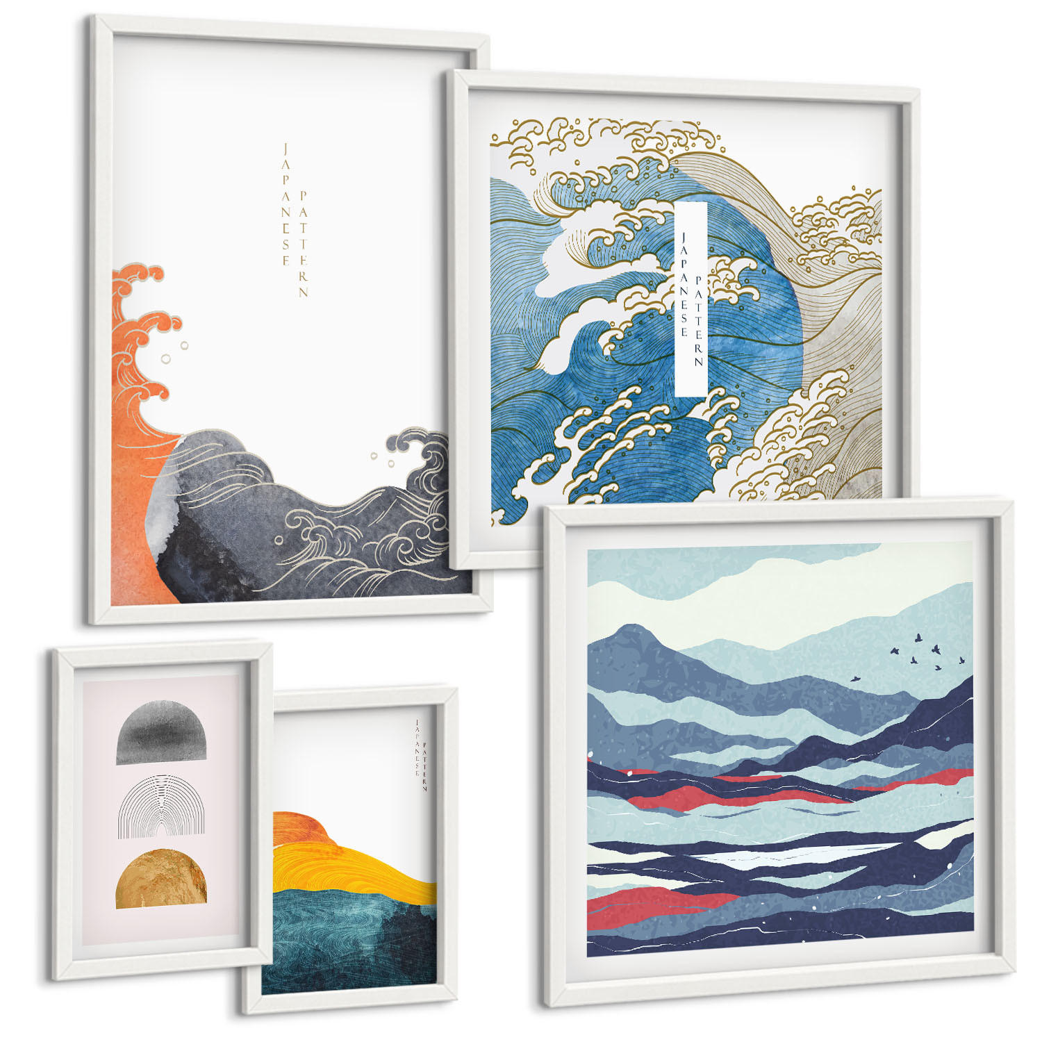BILDER SET 5er Set - 50x50 cm & 20x30 cm & 40x60 cm Weißer Rahmen - Stilvolle moderne Blumen - Weiß, Kunststoff (40/60cm) - TULUP
