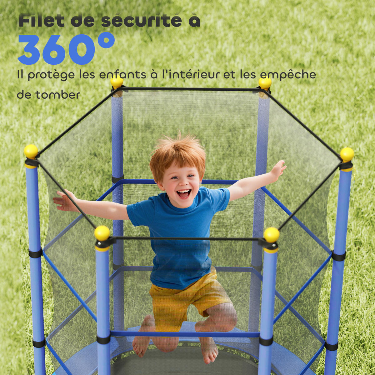 TRAMPOLIN DE-18987 Ø140 cm mit Sicherheitsnetz Blau - Blau, Metall (140/140cm) - ComfortXL