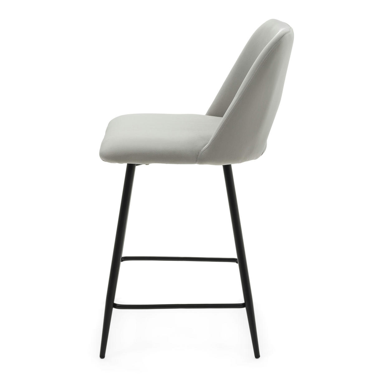 BARHOCKER ORO gepolsterter mit Steppung - hellgrau - Samt Velour - Hellgrau/Schwarz, Textil/Metall (48/94/55cm) - NEW HOME