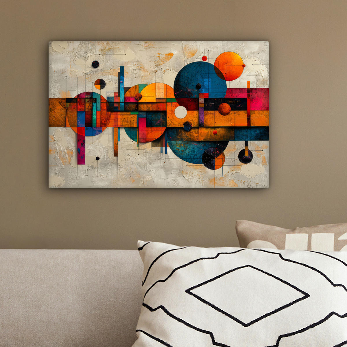 LEINWANDBILD - Vintage - Moderne Kunst - Orange - Geometrische Formen - 30x20 - Deko XXL - Multicolor, Textil (30/20cm) - MuchoWow