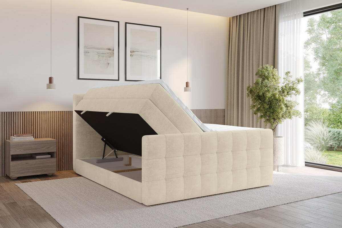BOXSPRINGOVÁ POSTEL s matrací H3/H4 - IGAN-Z KING - 120x200 cm Béžová - béžová, kompozitní dřevo (123/200cm) - ALTDECOR