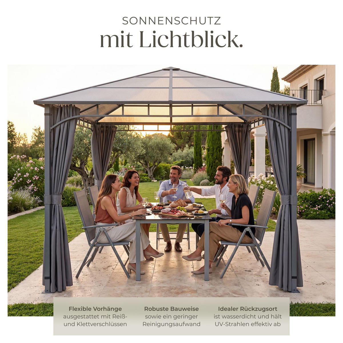 GARTENPAVILLON Caracas, inklusive 8 Heringen, grau - Grau, Metall (300/263/300cm) - tectake