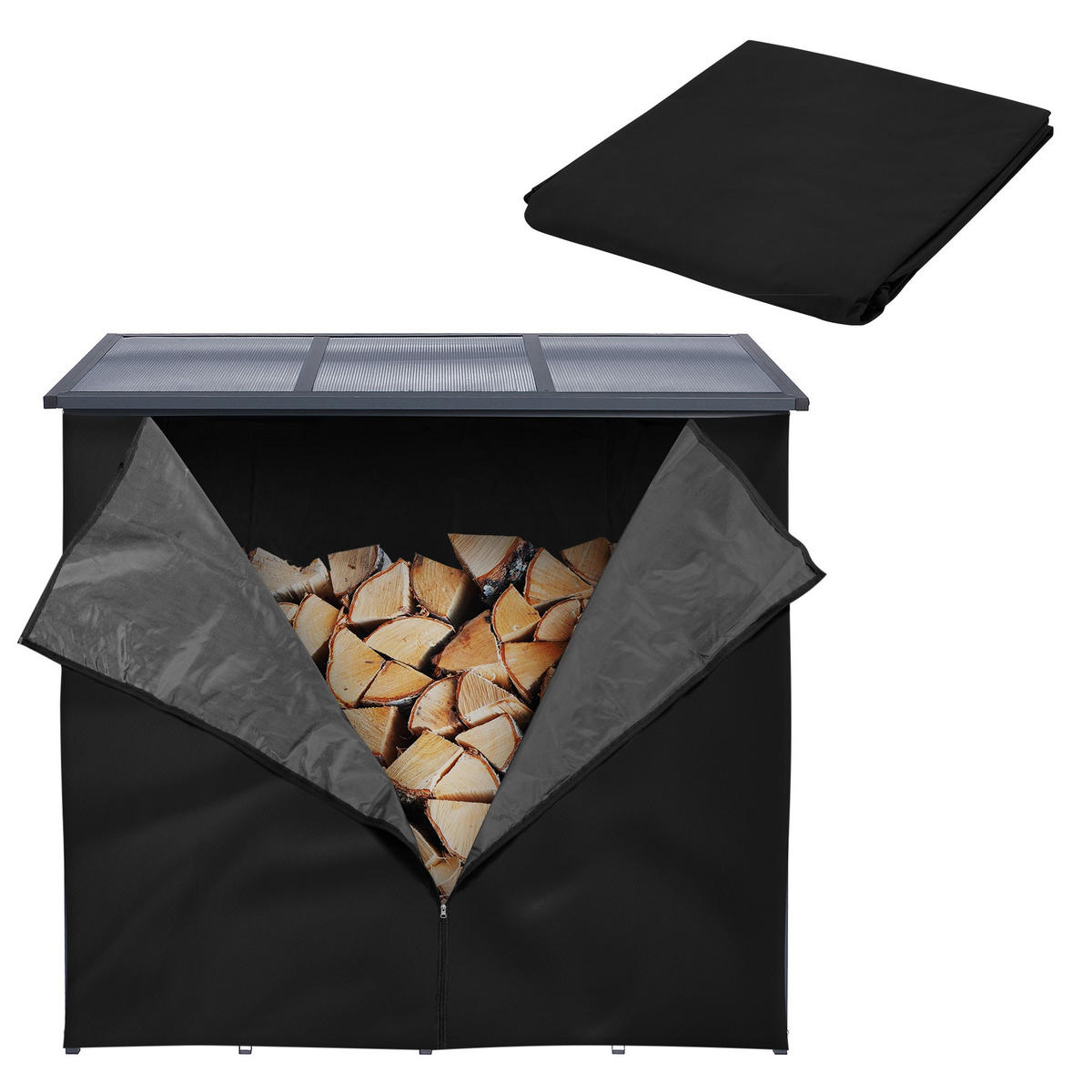 ABDECKUNG FÜR KAMINHOLZREGAL - Schwarz, Kunststoff (125/125/185cm) - ML-DESIGN