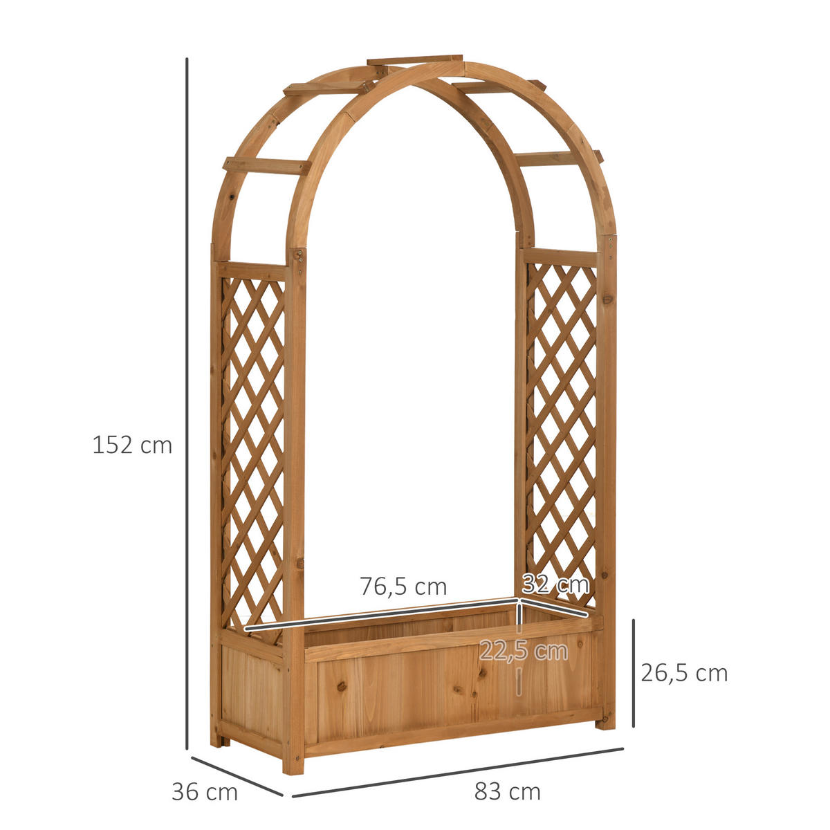 HOCHBEET DE-12124 mit Rankgitter 83/36/152 cm mit Lattenboden Natur - Braun, Holz (83/152/36cm) - ComfortXL
