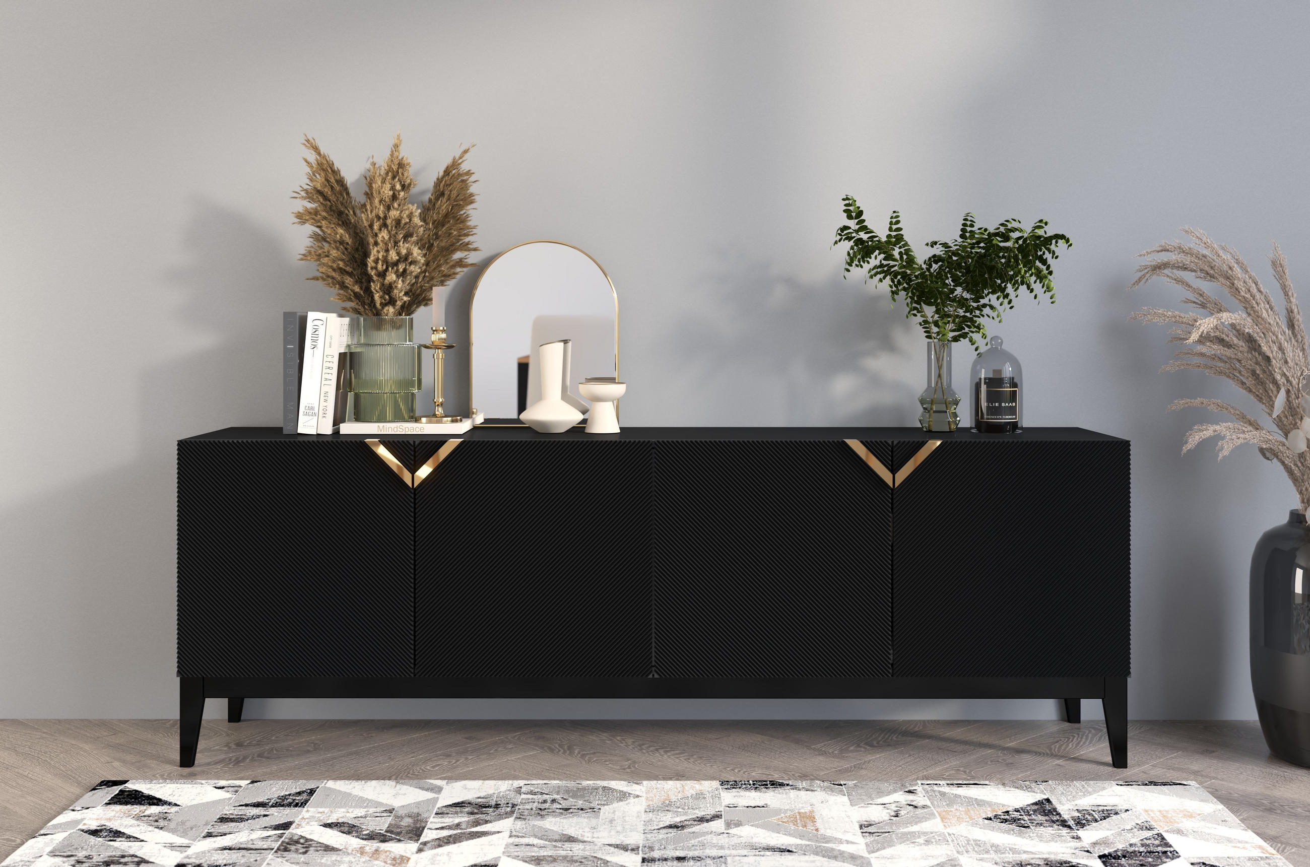 Thumbnail - Visby Sideboard, Schwarz, Holz, Holzwerkstoff, 201.5x70x42 cm, Wohnzimmer, Kommoden & Sideboards, Sideboards