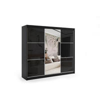 KLEIDERSCHRANK mit Spiegel-Schiebetüren und Aluminium-Leisten, LED-Beleuchtung - VIVONA - 240 cm Schwarz - Schwarz, Holzwerkstoff (240/216/61cm) - ALTDECOR