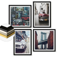 WANDBILDER 4er-Set - 50x50 cm & 40x60 cm Schwarzer Rahmen - Old Cars Brooklyn Retro-Audio - Schwarz, Kunststoff (50/50cm) - ArtPrintCave