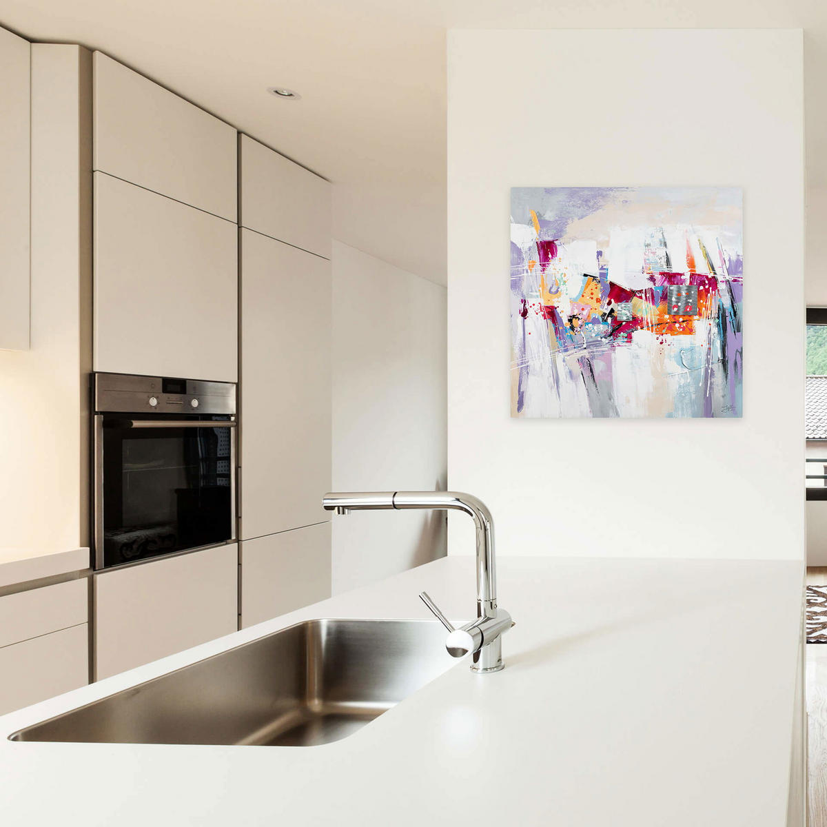 ÖLGEMÄLDE 80/80 cm - Pink/Lila, Holz/Textil (1.6/80cm) - KUNSTLOFT