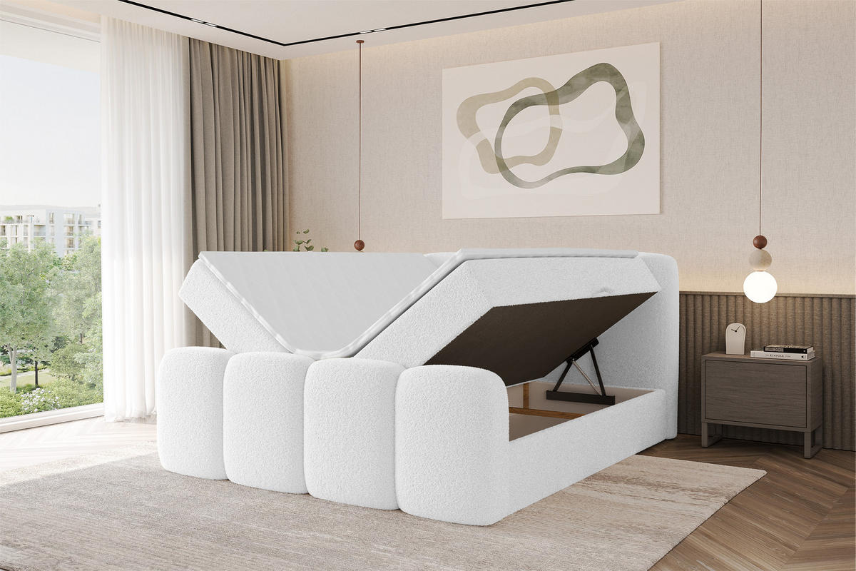 AMERICKÁ postel s úložným prostorem, matrací H4 a roštem – NINA-Z – 120 × 200 cm – bílá - bílá, kompozitní dřevo (120/200cm) - ALTDECOR