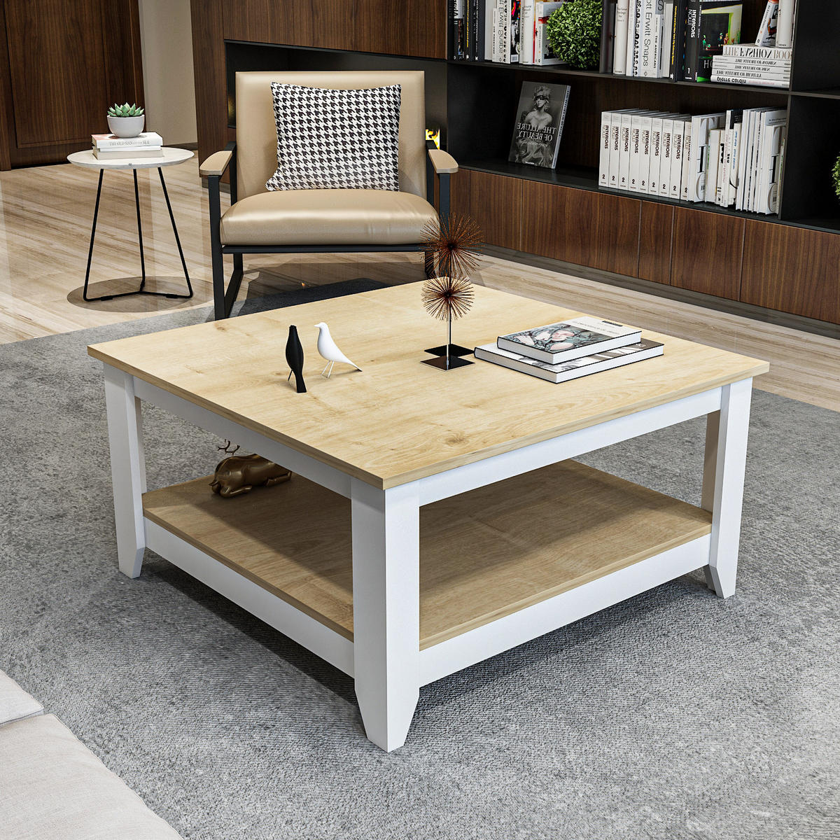 COUCHTISCH Lea Saphireiche Weiß - Honigeiche, Holzwerkstoff (90/90/46.8cm) - Decorotika