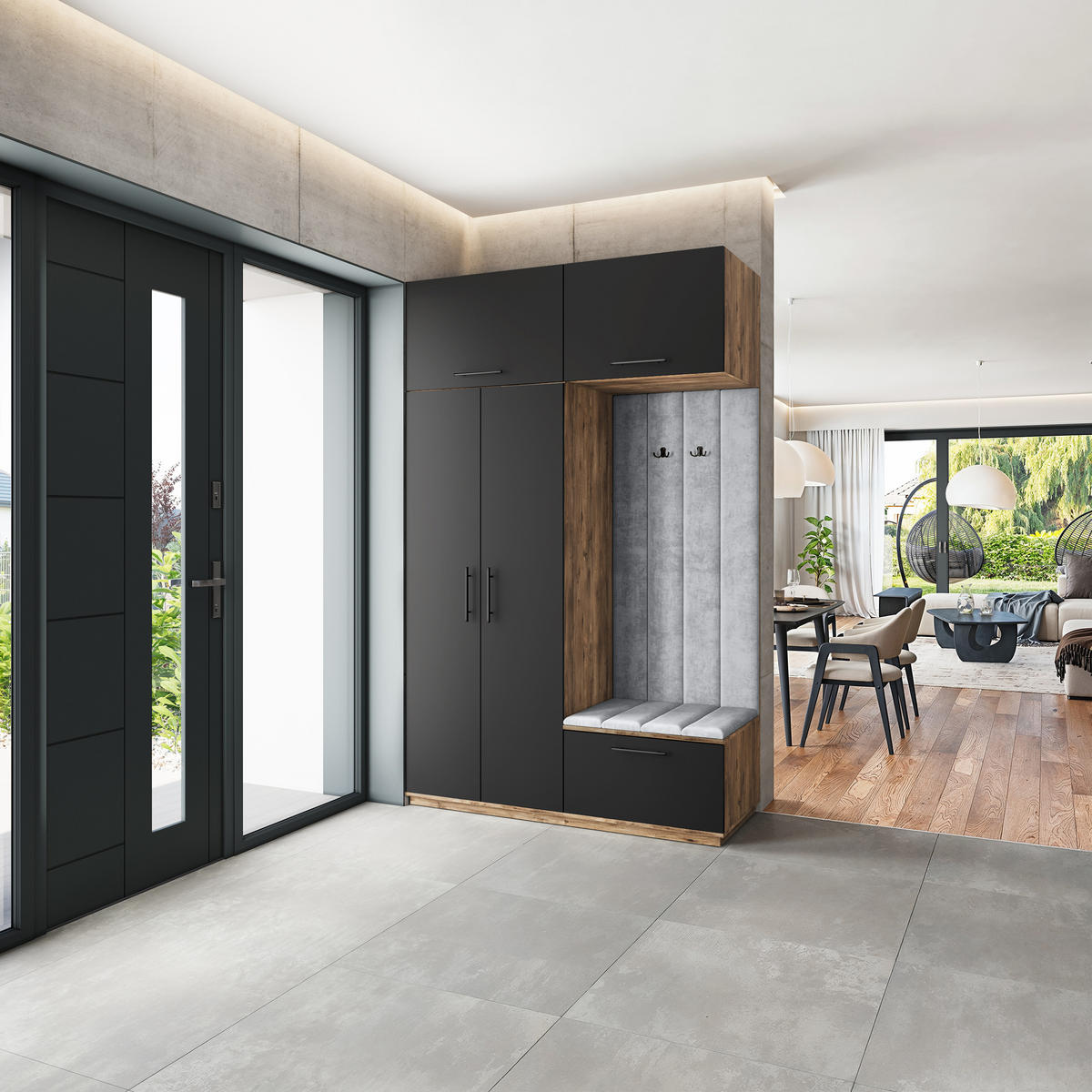 GARDEROBENSCHRANK REMA 150/240/60 cm Modern Eichefarben - Eichefarben/Schwarz, Holzwerkstoff (150/240/60cm) - MASSENO