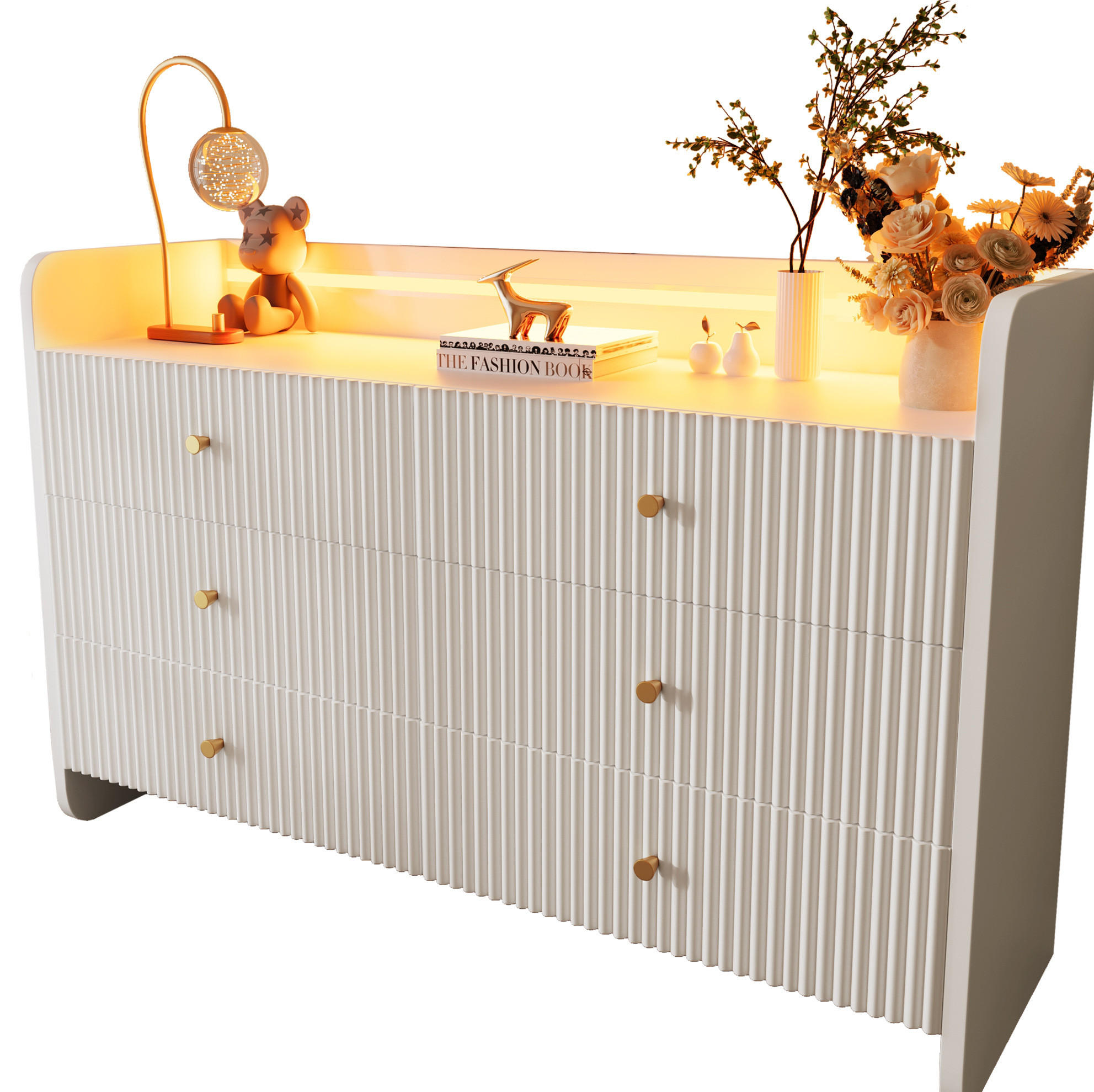 SIDEBOARD 120/40/75 cm Weiß aus Metall und Spanplatte mit LED-Beleuchtung - Weiß, Holzwerkstoff (40/75/120cm) - OKMYHOME