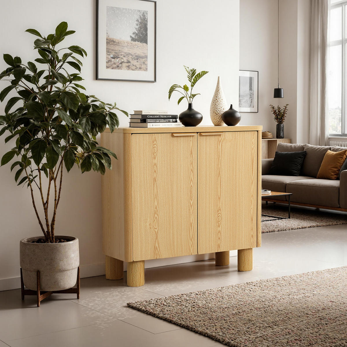 KOMMODE Modern, helles Holz mit 2 Türen | Vanity Unit, B72 x T39,5 x H75 cm - Eichefarben/Braun, Holz (72/75/39.5cm) - Hometopia