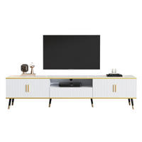 TV-BOARD aus Spanplatte 200x40x46 cm Weiß mit Kabelführung, 2 Türen, 1 Schublade und Marmoroptik - Weiß, Holzwerkstoff (200/46/40cm) - Modfu