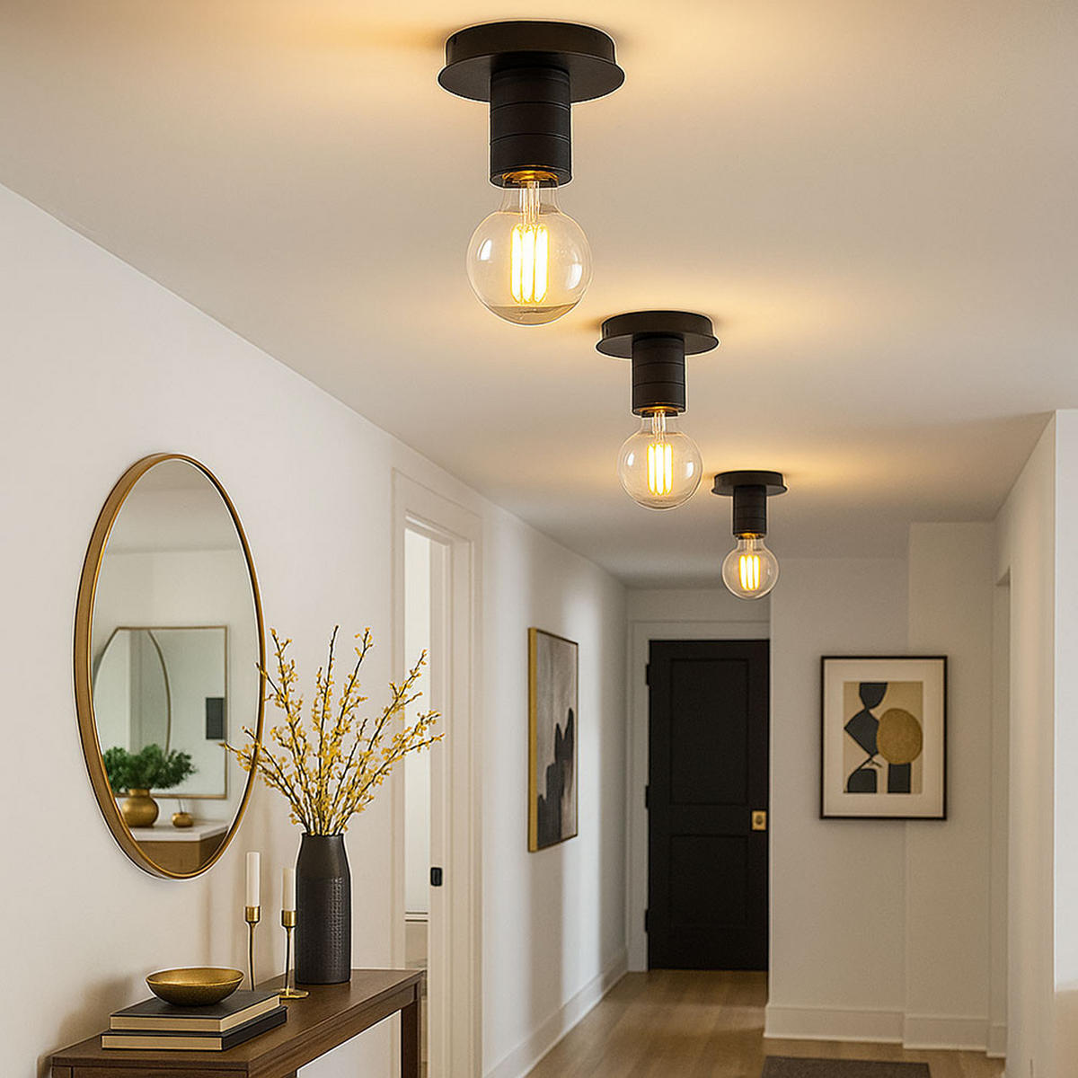 DECKENLEUCHTE Alu Schwarz Rund - Schwarz, Metall (15/15/11cm) - Globo Lighting