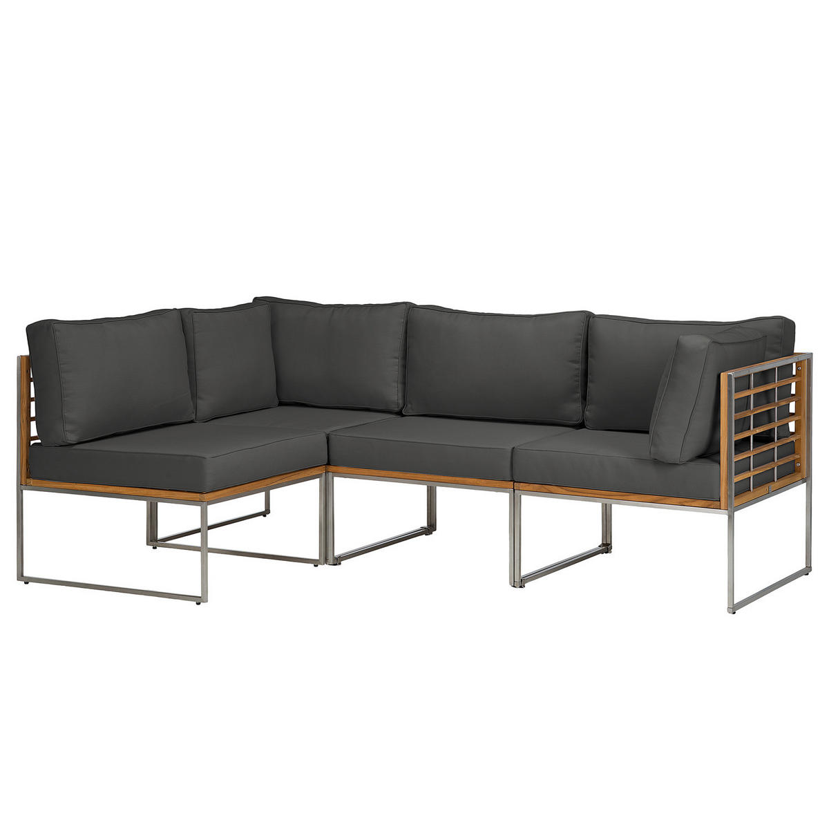 LOUNGESET - 4-teilig - Webstoff / Teak massiv - Anthrazit, Holz/Textil - home24