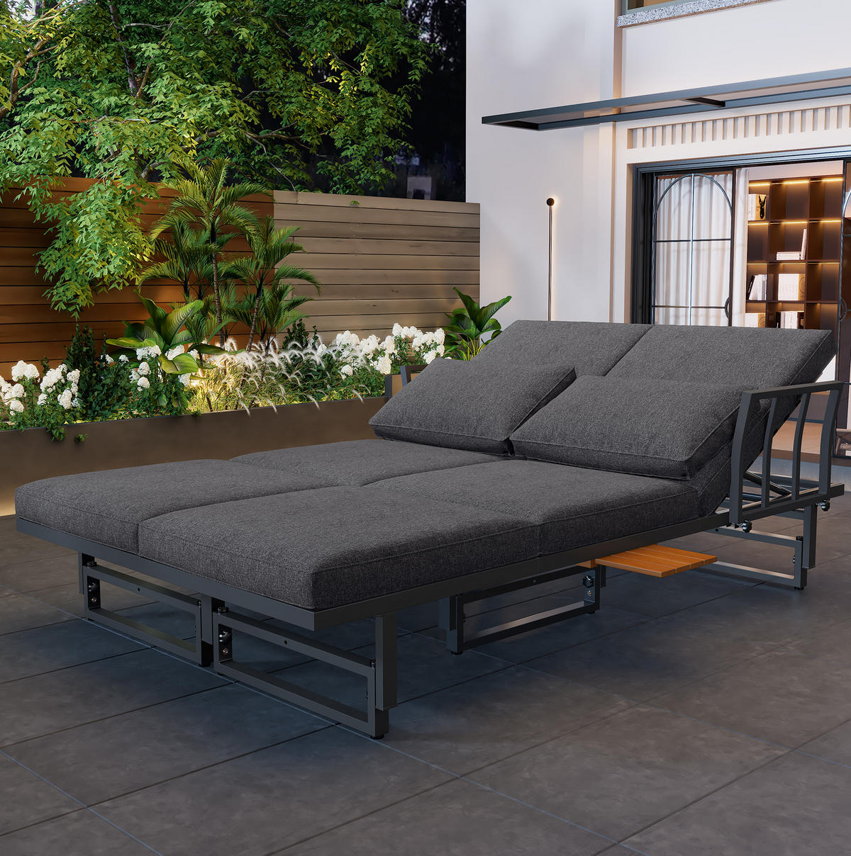 GARTENMÖBEL 186x64x76cm grau aus Stahl und Akazie, mit Kissen - Grau, Metall - Modfu