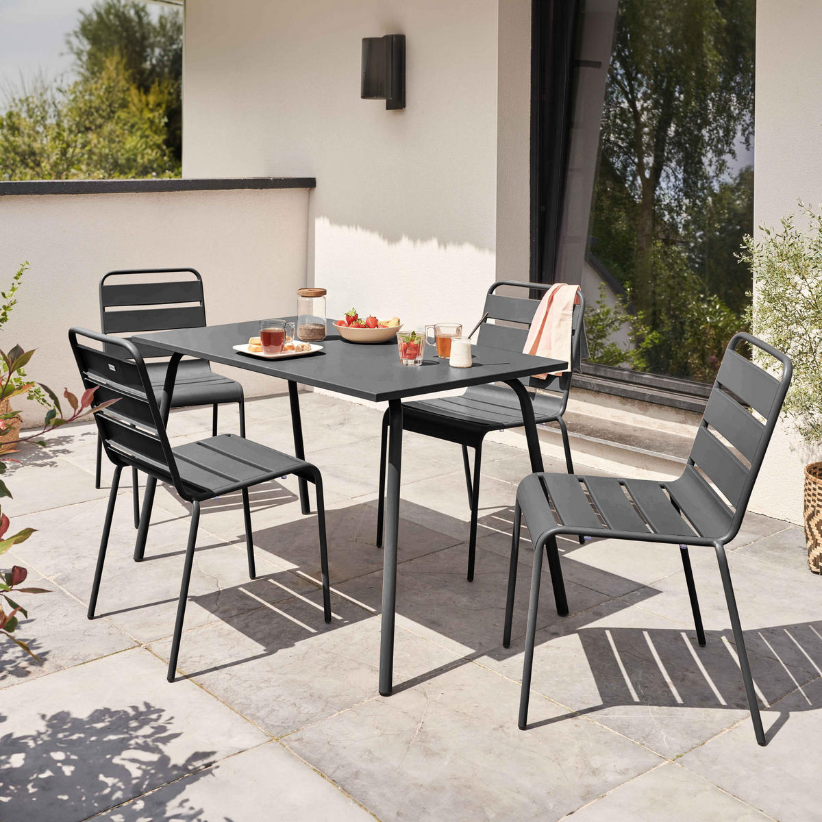 GARTENSET 5-tlg., Grau - Grau, Metall - Oviala