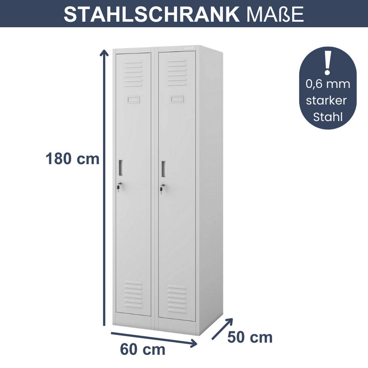 UMKLEIDESCHRANK Spind WIEN 2 Abteile 180x60x50cm Grau - Grau, Metall (60/180/50cm) - DELUKE