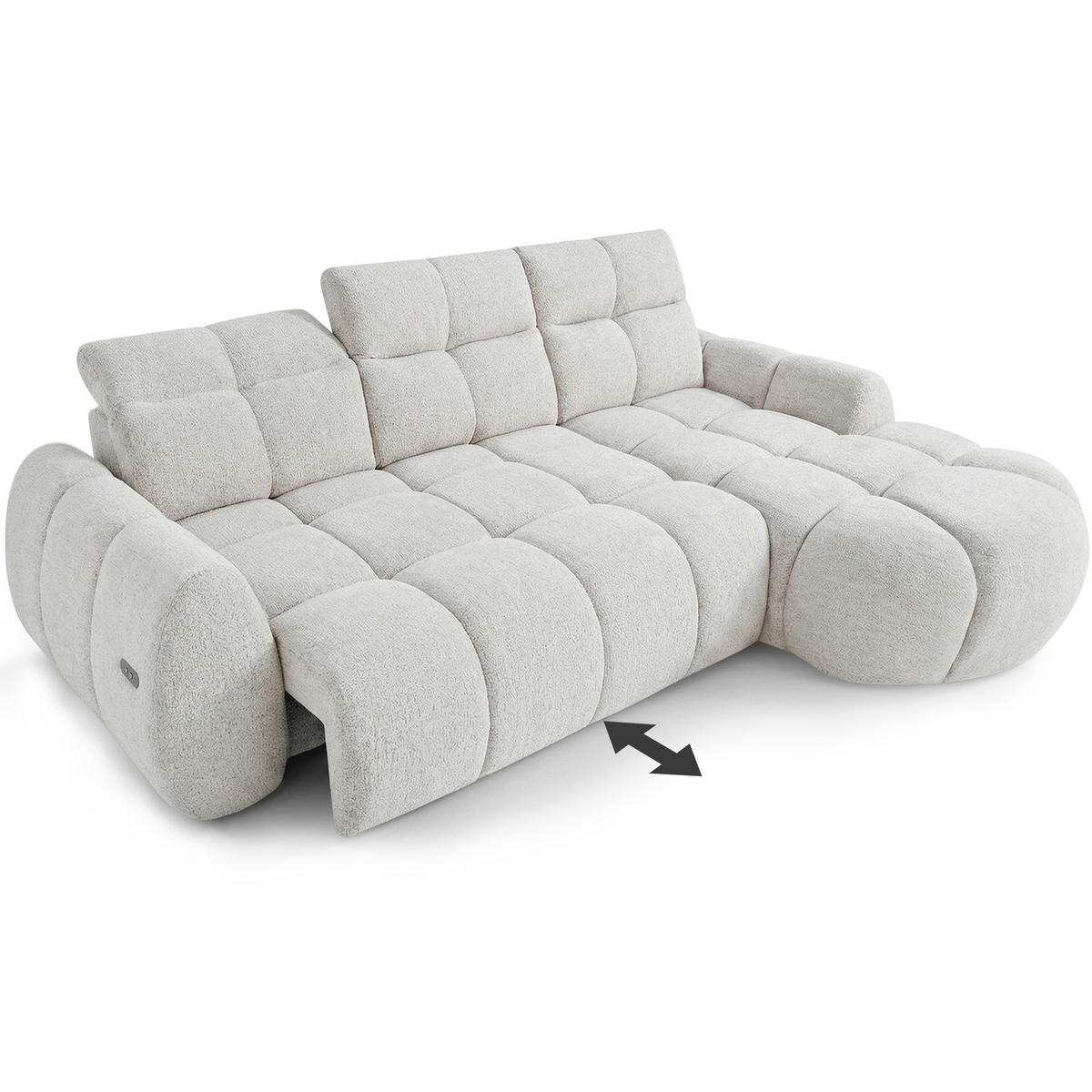 ECKSOFA Sorel Mini mit Automatisch verstellbarer Sitztiefe und Kopfstützen, rechts, Hellbeige - Beige, Textil (275/190cm) - Beautysofa