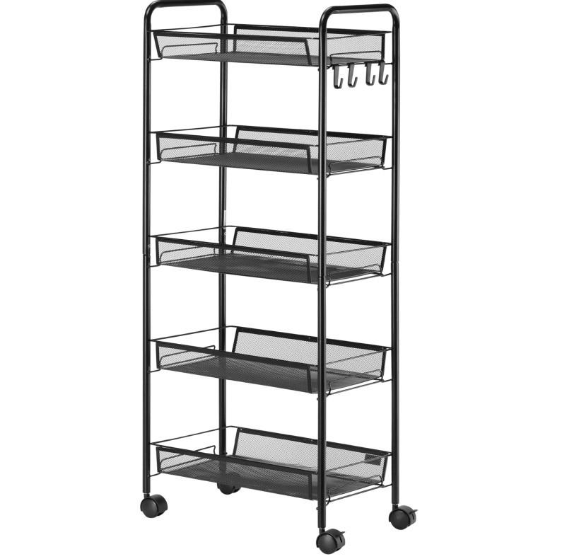 SERVIERWAGEN 45/26,5/106 cm mit 5 Ebenen und Rollen in Schwarz - Schwarz, Metall (45/106/26.5cm) - BEAOK